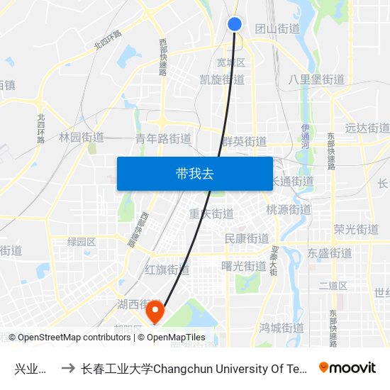 兴业监狱 to 长春工业大学Changchun University Of Technology map