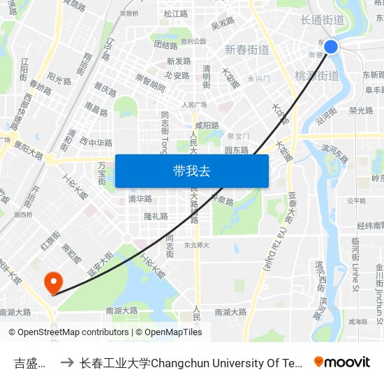 吉盛伟邦 to 长春工业大学Changchun University Of Technology map