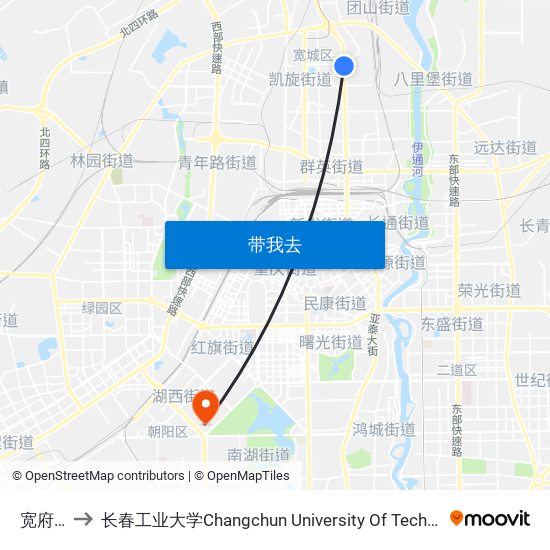 宽府路 to 长春工业大学Changchun University Of Technology map