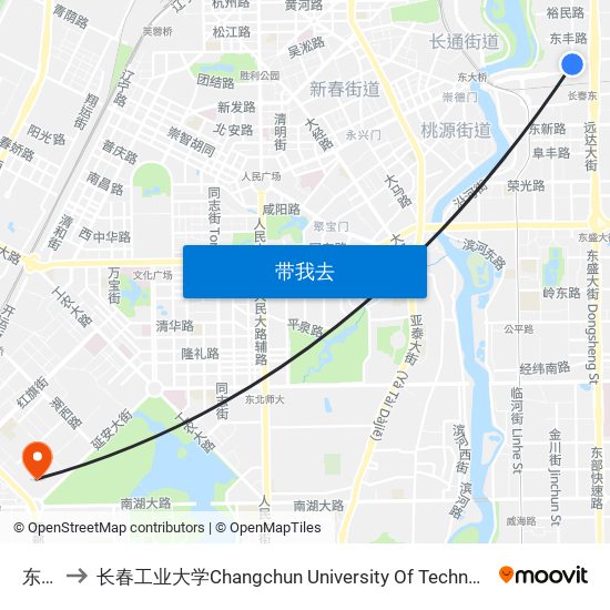 东站 to 长春工业大学Changchun University Of Technology map