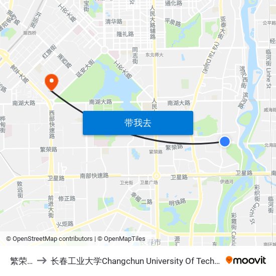 繁荣桥 to 长春工业大学Changchun University Of Technology map