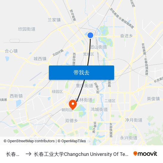 长春监狱 to 长春工业大学Changchun University Of Technology map