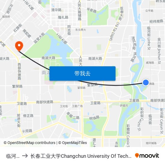 临河街 to 长春工业大学Changchun University Of Technology map