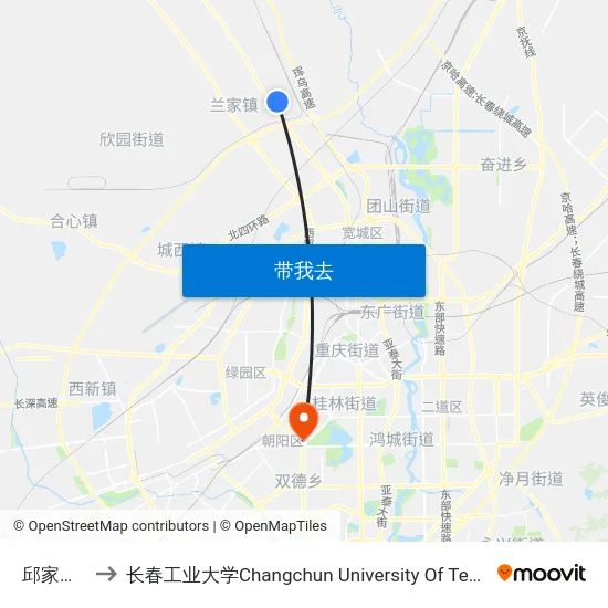 邱家小区 to 长春工业大学Changchun University Of Technology map