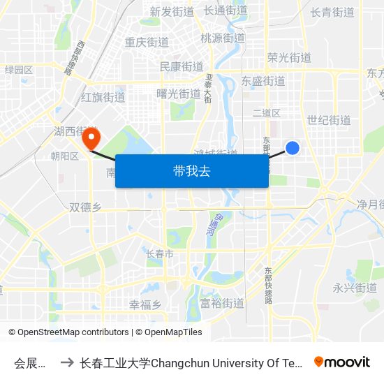 会展大街 to 长春工业大学Changchun University Of Technology map