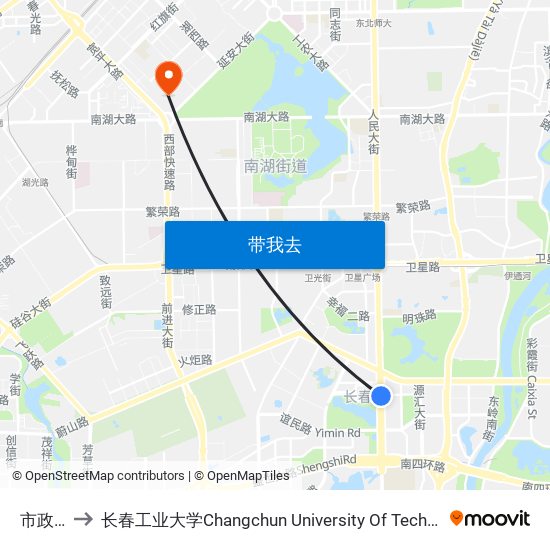 市政府 to 长春工业大学Changchun University Of Technology map