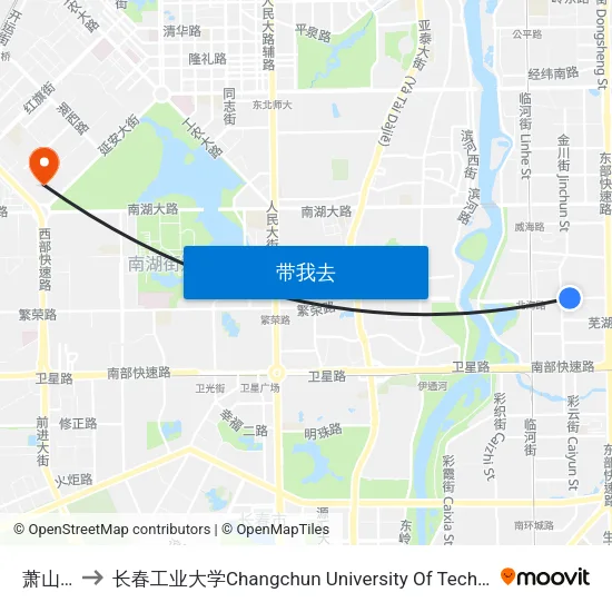 萧山街 to 长春工业大学Changchun University Of Technology map