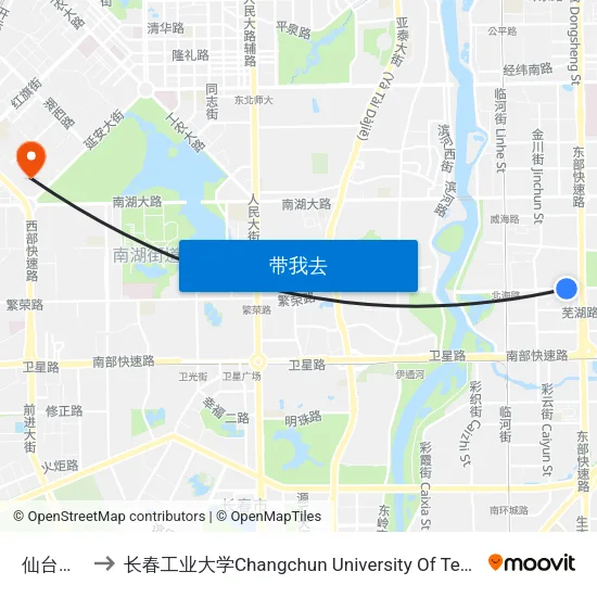 仙台大街 to 长春工业大学Changchun University Of Technology map