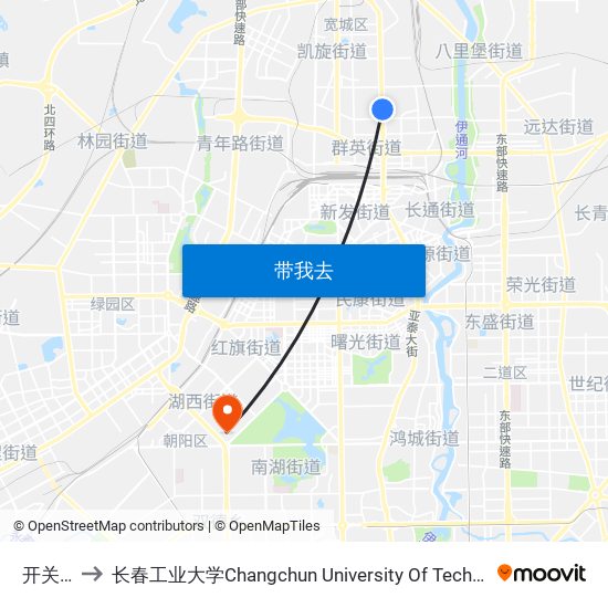 开关厂 to 长春工业大学Changchun University Of Technology map