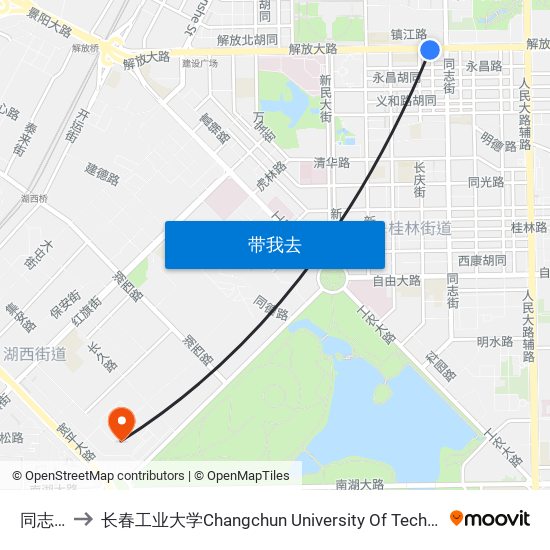 同志街 to 长春工业大学Changchun University Of Technology map