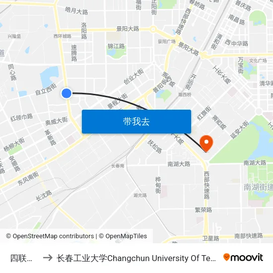 四联大街 to 长春工业大学Changchun University Of Technology map