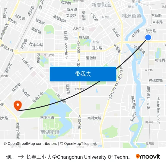 烟厂 to 长春工业大学Changchun University Of Technology map