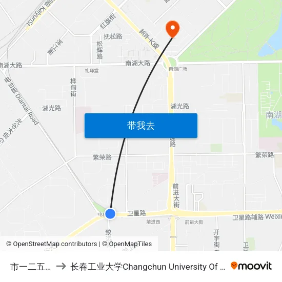 市一二五中学 to 长春工业大学Changchun University Of Technology map
