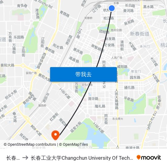 长春站 to 长春工业大学Changchun University Of Technology map