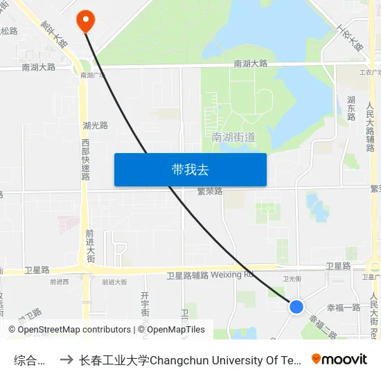 综合市场 to 长春工业大学Changchun University Of Technology map