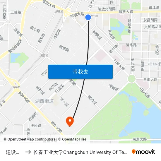 建设广场 to 长春工业大学Changchun University Of Technology map