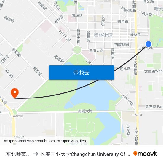 东北师范大学 to 长春工业大学Changchun University Of Technology map