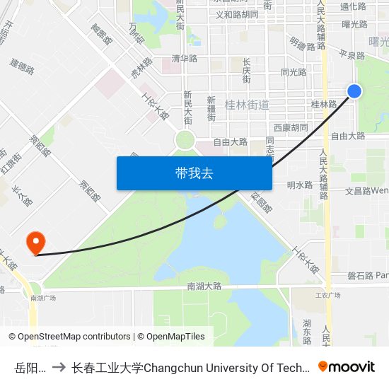 岳阳街 to 长春工业大学Changchun University Of Technology map