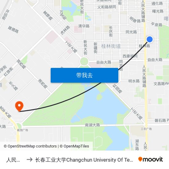 人民大街 to 长春工业大学Changchun University Of Technology map