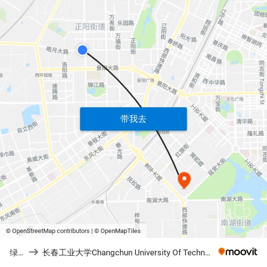 绿园 to 长春工业大学Changchun University Of Technology map