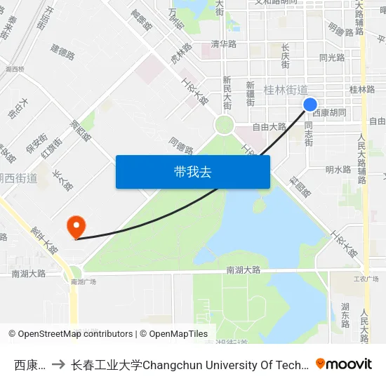 西康路 to 长春工业大学Changchun University Of Technology map