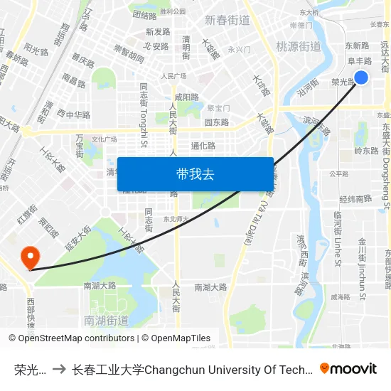 荣光路 to 长春工业大学Changchun University Of Technology map