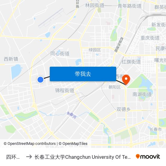 四环花园 to 长春工业大学Changchun University Of Technology map