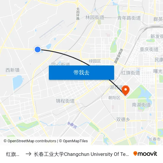 红旗路口 to 长春工业大学Changchun University Of Technology map