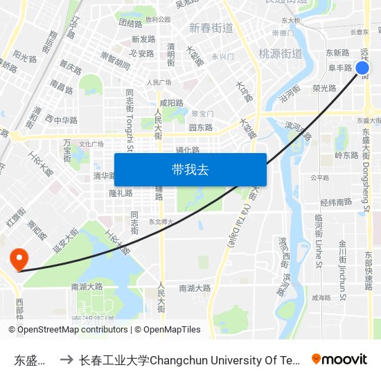 东盛大街 to 长春工业大学Changchun University Of Technology map