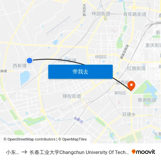 小东沟 to 长春工业大学Changchun University Of Technology map