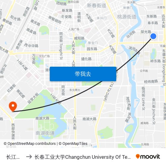 长江花园 to 长春工业大学Changchun University Of Technology map