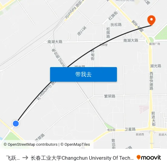 飞跃路 to 长春工业大学Changchun University Of Technology map