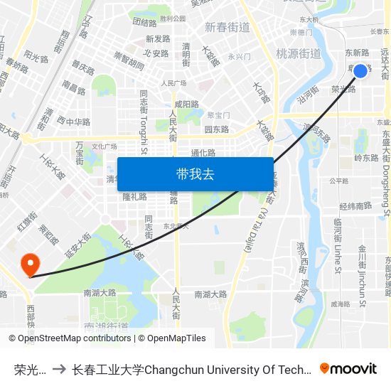 荣光路 to 长春工业大学Changchun University Of Technology map