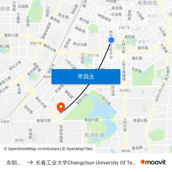 东朝阳路 to 长春工业大学Changchun University Of Technology map