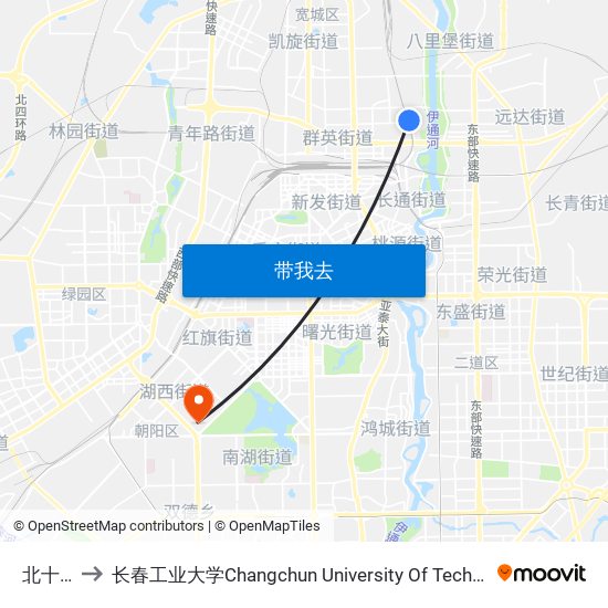 北十条 to 长春工业大学Changchun University Of Technology map