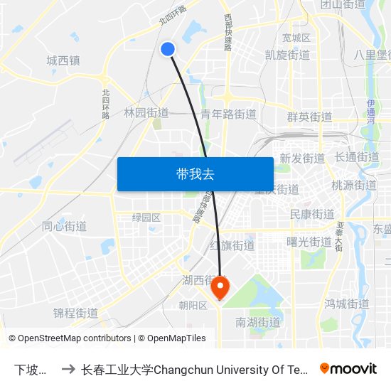 下坡市场 to 长春工业大学Changchun University Of Technology map