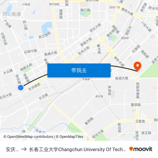 安庆路 to 长春工业大学Changchun University Of Technology map