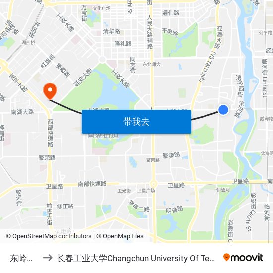 东岭南街 to 长春工业大学Changchun University Of Technology map