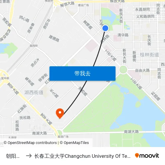 朝阳公园 to 长春工业大学Changchun University Of Technology map