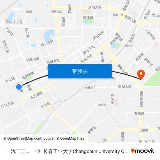 一汽二〇六号门 to 长春工业大学Changchun University Of Technology map