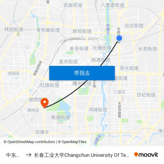 中东瑞家 to 长春工业大学Changchun University Of Technology map