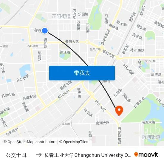 公交十四路车库 to 长春工业大学Changchun University Of Technology map