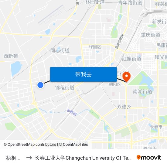 梧桐花园 to 长春工业大学Changchun University Of Technology map