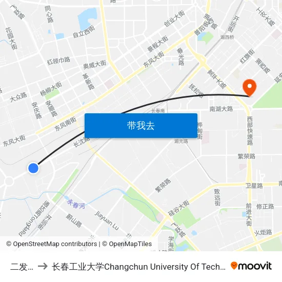 二发送 to 长春工业大学Changchun University Of Technology map
