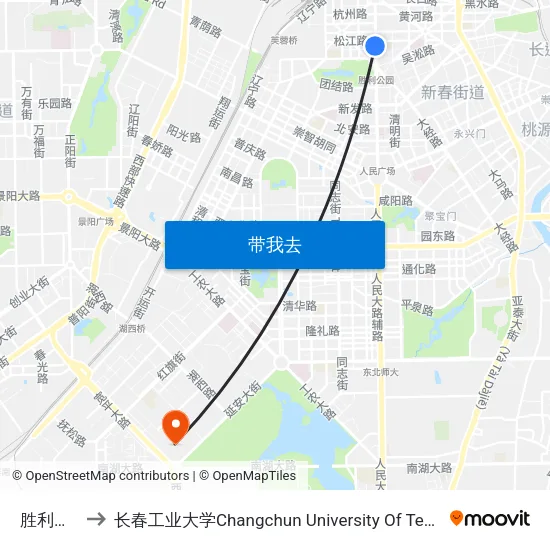 胜利公园 to 长春工业大学Changchun University Of Technology map