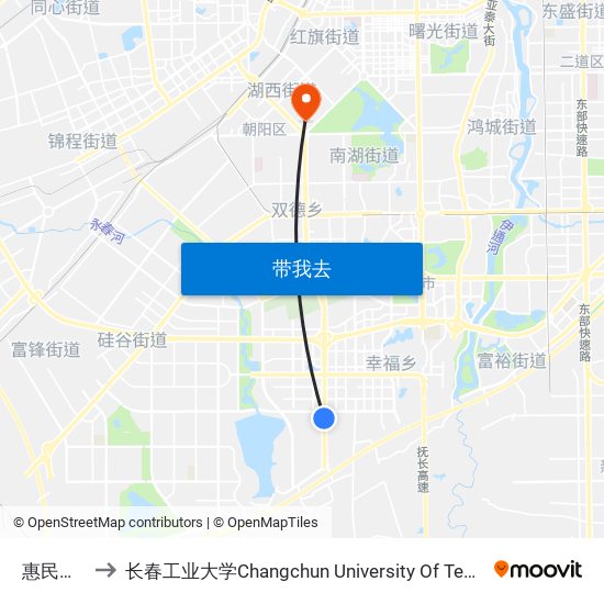 惠民嘉苑 to 长春工业大学Changchun University Of Technology map