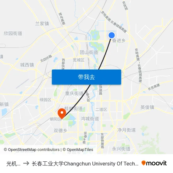 光机路 to 长春工业大学Changchun University Of Technology map