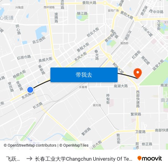 飞跃广场 to 长春工业大学Changchun University Of Technology map