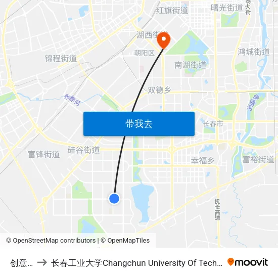创意路 to 长春工业大学Changchun University Of Technology map