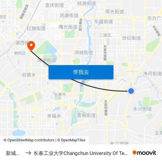 新城大街 to 长春工业大学Changchun University Of Technology map